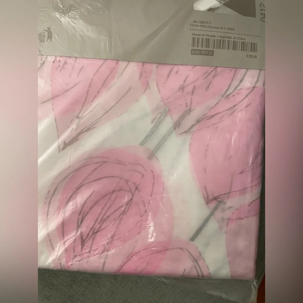 New IKEA Pink White Rose Floral Sheer Window Treatment Curtain 2 panels
